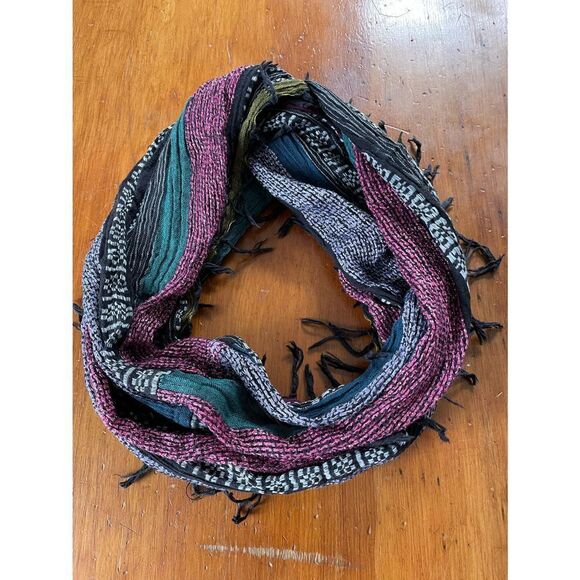 Nine West  black white and Multicolor striped lightweight fringe scarf - Picture 1 of 4
